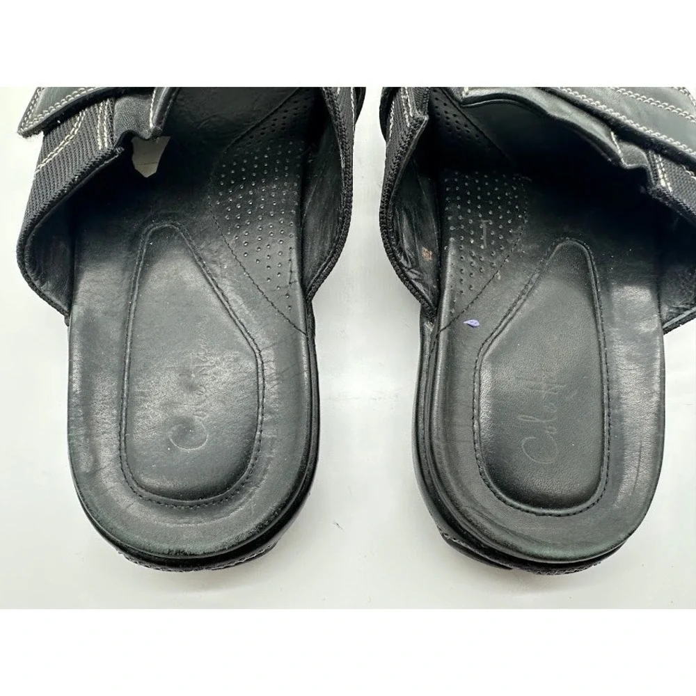 Cole Haan Mens Black Leather Nike Air Slide Sandals Stitch Detail Shoes